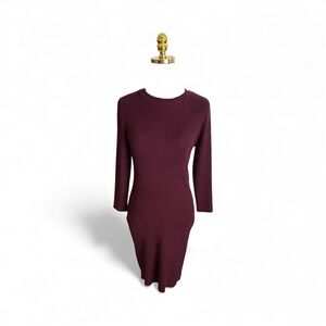 DKNY Sweater Dress Fitted Deep Burgundy Long Sleeve Medium